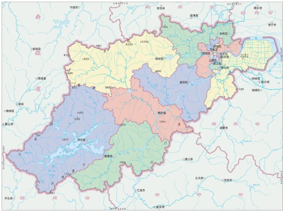 1976年,杭州市区行政区划为:上城区,下城区,江干区,拱墅区,西湖区