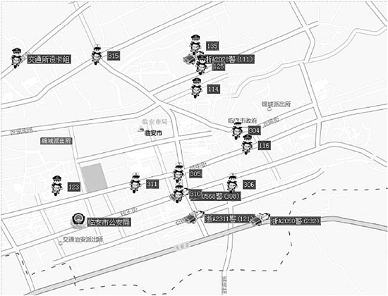 技术平台上显示的是:报警点以及周边路面巡逻的警力"110吗?