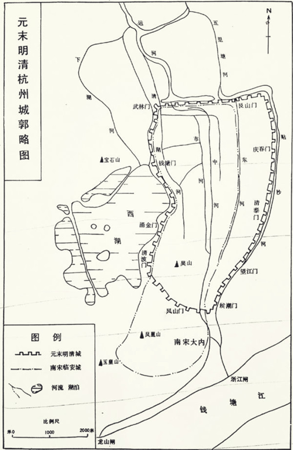 元末、明、清杭州城郭略图（杭州市档案馆）