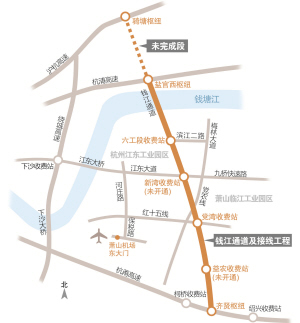 从绍兴嘉兴等地去萧山机场 走钱江通道及其接线段可节省至少15分钟