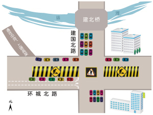 环城北路与建国北路交叉口施工 开车都要绕着走