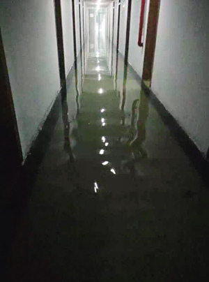 　　浙工大之江校区宿舍楼一楼积水。
