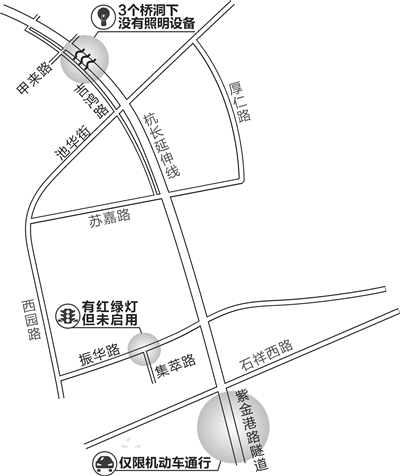 吉鸿路上3个隧洞能不能装几盏路灯？振华路集萃路口红绿灯何时能启用？