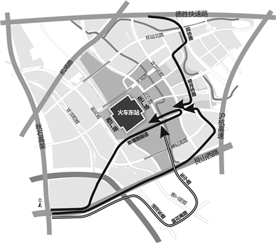  开车去火车东站，建议尽量往东广场走，有四条路径可选择。