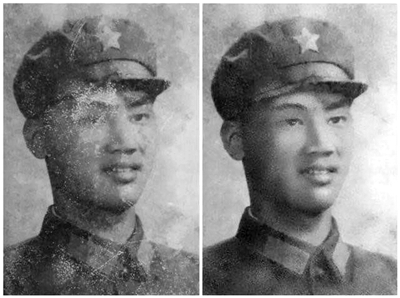 朱师傅修复的老照片,照片主人公是他的小学同学。照片由朱师傅提供 朱师傅修复的老照片,照片主人公是他的小学同学。照片由朱师傅提供