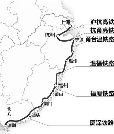 黑线部分为4月21日起开始调价的东南沿海高铁线