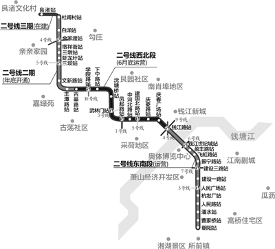 杭州地铁2号线西北段6月底开通