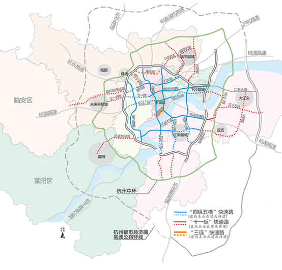 四纵五横三连一抬升杭州快速路网规划通达10城区