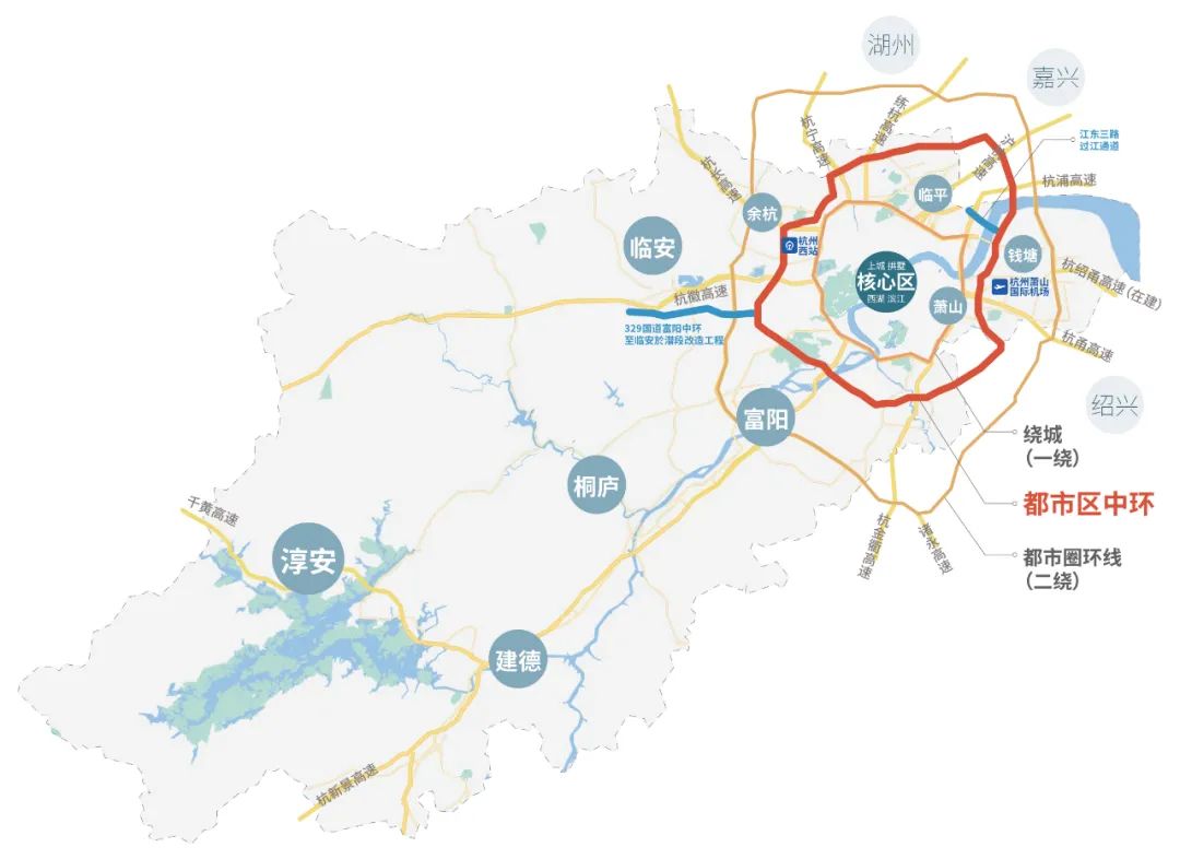 杭州都市區中環位於杭州繞城高速公路和杭州都市圈環線(杭州二繞)之間