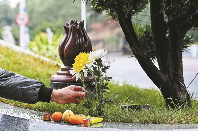 冬至前夕,市民在安賢園生態葬區域祭拜親人逝者的骨灰被家人撒入錢塘