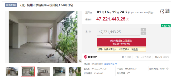 8个月拍卖4次，杭州院子这套“楼王”为何自降2000万贱卖？